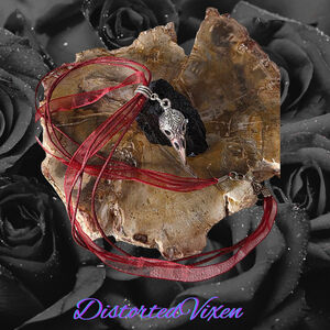 Silver Raven Skull Filigree Necklace | Dark Boho Gothic Jewelry on Red Ribbon